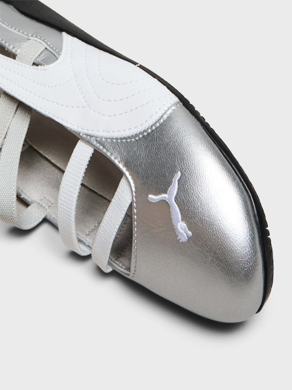 Stoy Speedcat Ballet Shoes In Metallic Silver And White