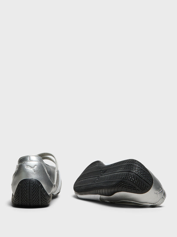 Stoy Speedcat Ballet Shoes In Metallic Silver And White