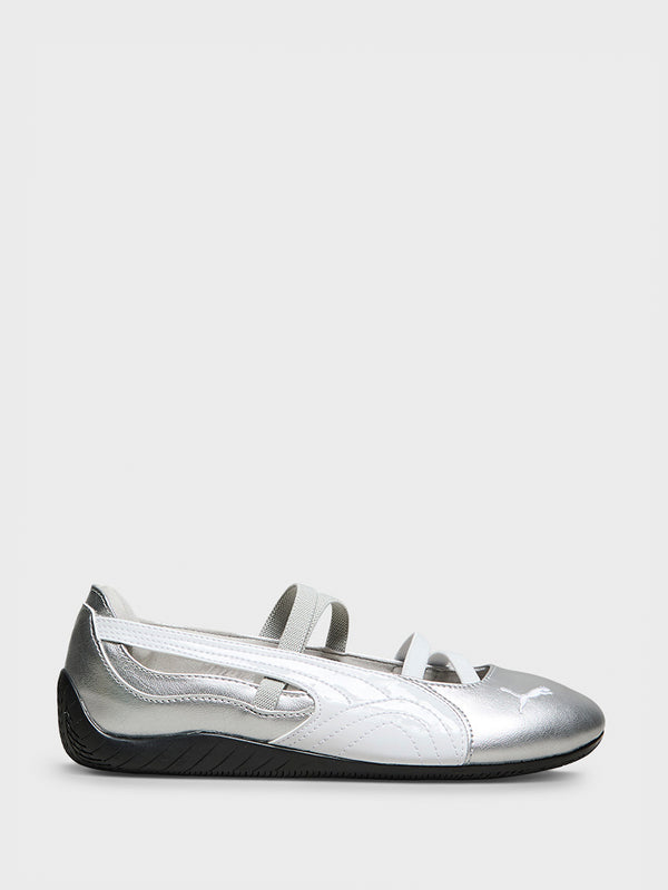 stoy Speedcat Ballet Shoes in Metallic Silver and White