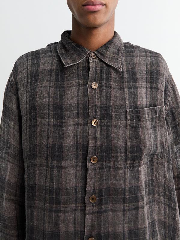 Stoy Above Shirt In Penumbra Check Sheercoat Linen