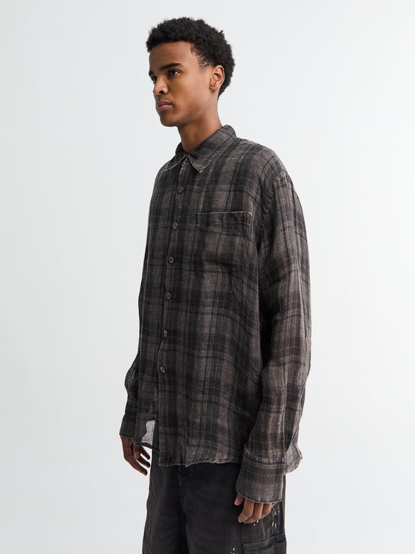 Stoy Above Shirt In Penumbra Check Sheercoat Linen