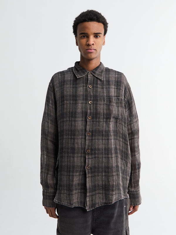 stoy Above Shirt in Penumbra Check Sheercoat Linen
