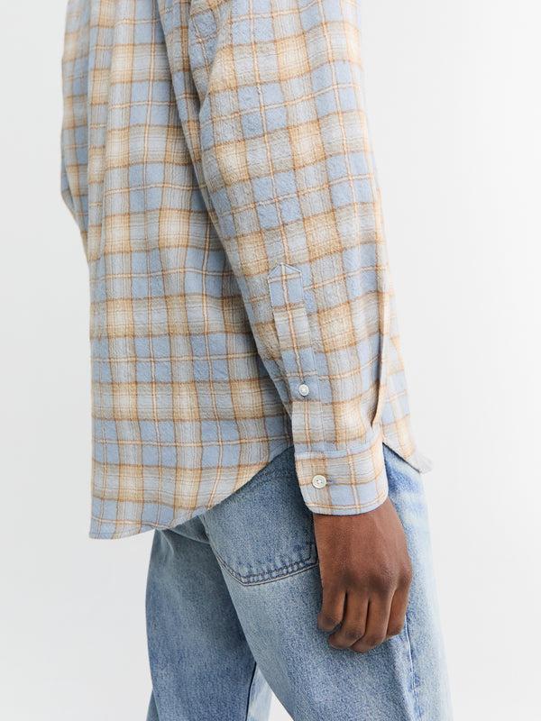 Stoy Airy Wool Check Shirt In Light Blue And Beige