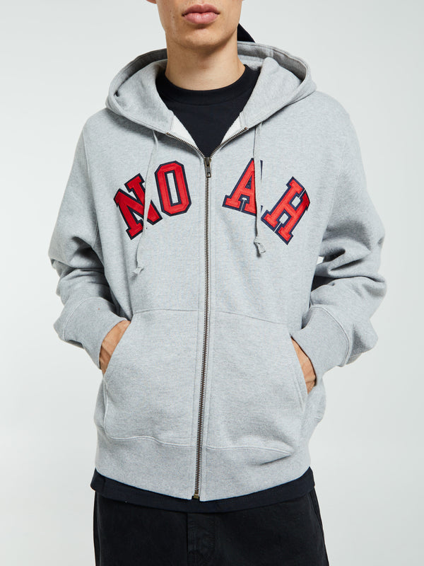 Stoy Arch Applique Zip Up Hoodie In Heather Grey