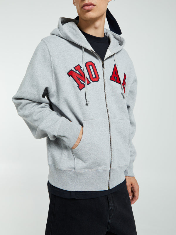 stoy Arch Applique Zip Up Hoodie in Heather Grey