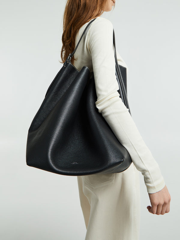 Stoy Belted Tote Bag In Black Grain
