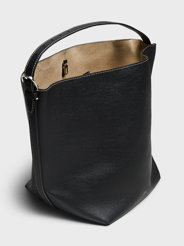 Stoy Belted Tote Bag In Black Grain