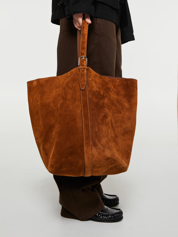 Stoy Belted Tote Bag In Tan Brown