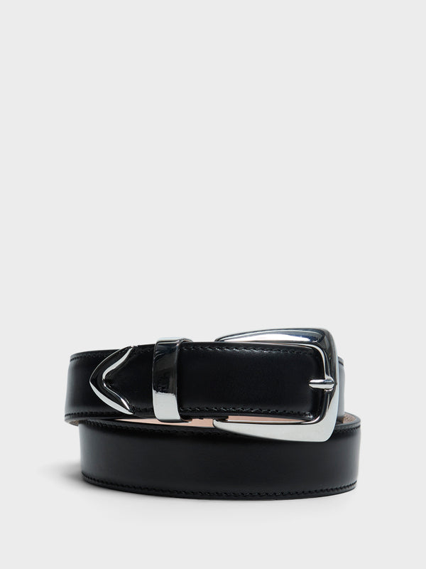 stoy Benny Belt With Silver Buckle in Black