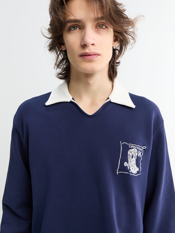 Stoy Boot Open Rugby Shirt In Navy