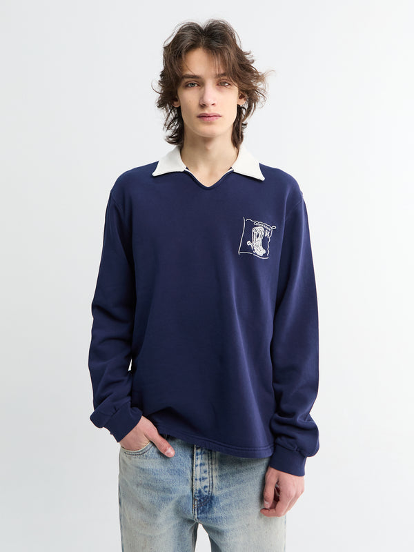 stoy Boot Open Rugby Shirt in Navy