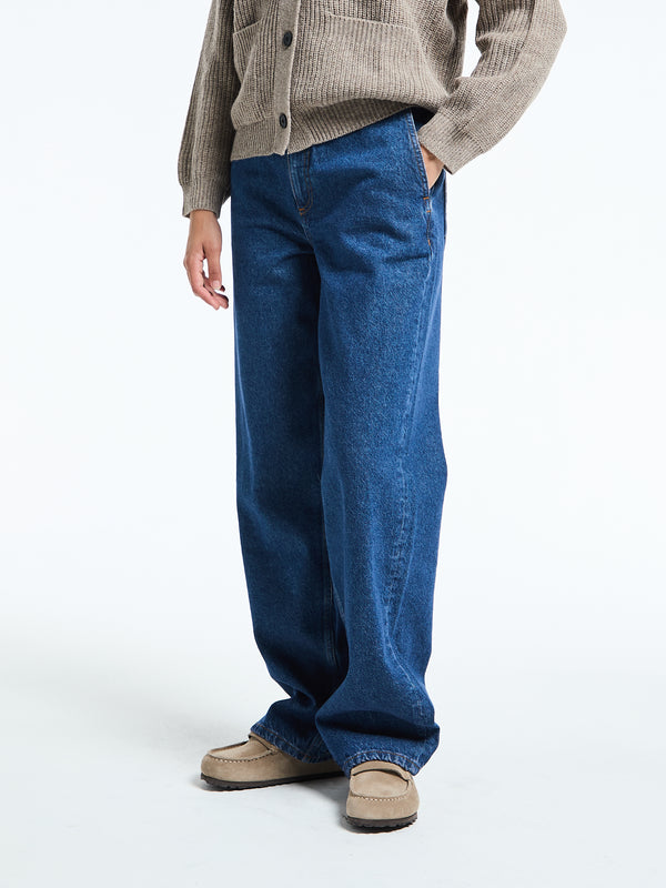 Stoy Carlo Midwaist Wide Jeans In Mid Blue