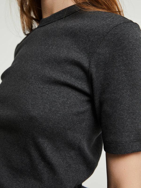 Stoy Classic Rib T-Shirt In Charcoal Melange