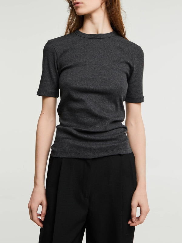 Stoy Classic Rib T-Shirt In Charcoal Melange
