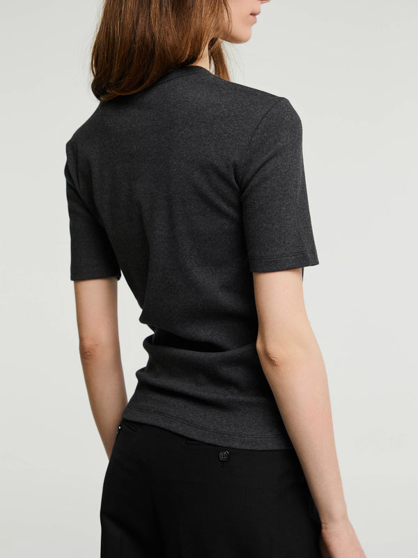 Stoy Classic Rib T-Shirt In Charcoal Melange