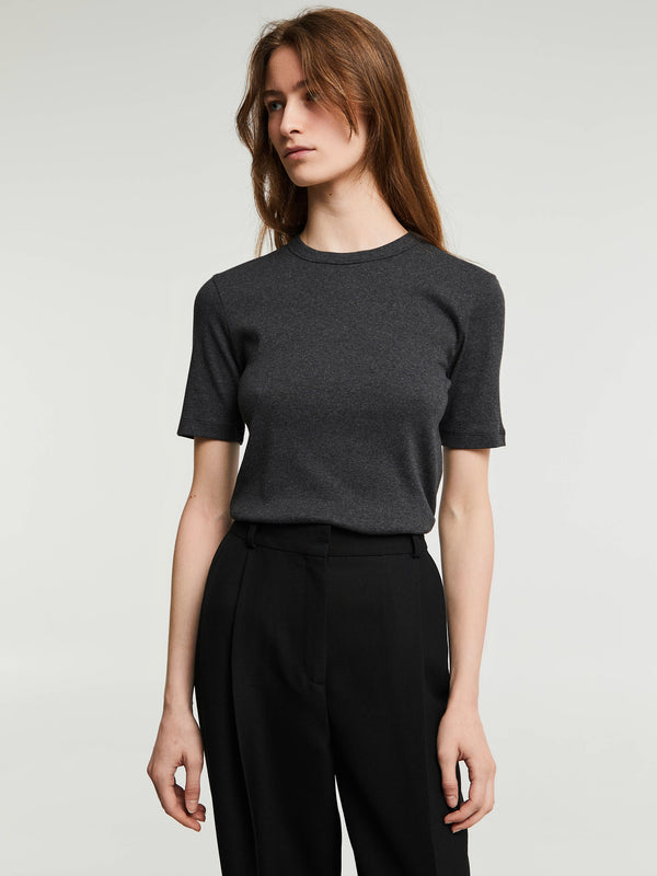 stoy Classic Rib T-Shirt in Charcoal Melange