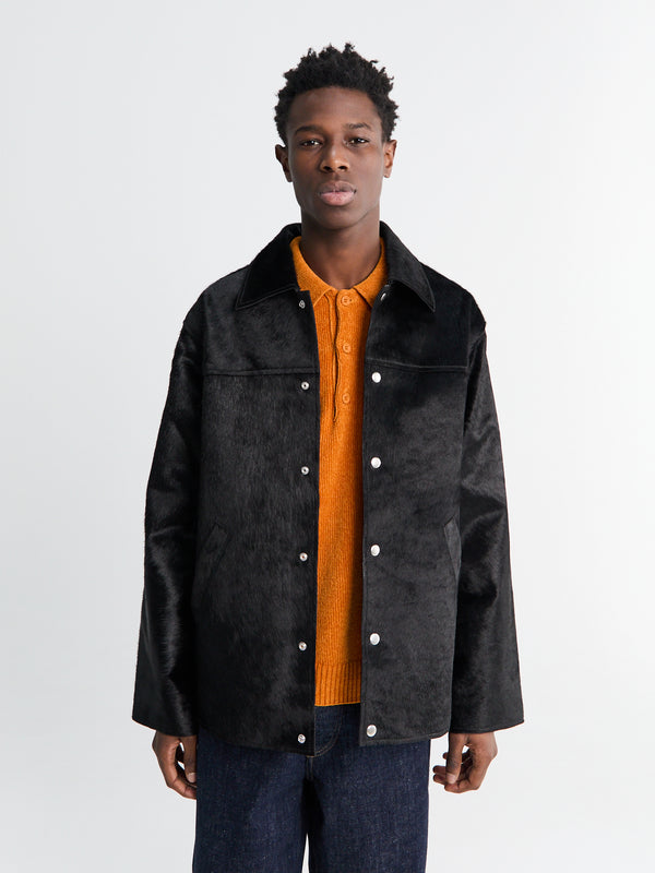 stoy Coach Jacket in Black Cowhide