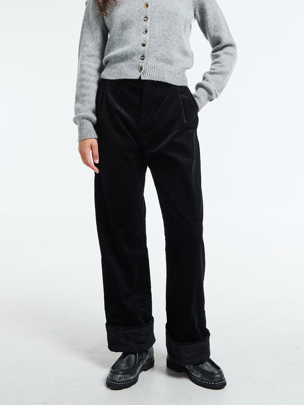Stoy Corduroy Box Trousers In Black