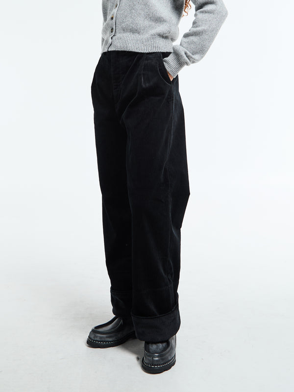 Stoy Corduroy Box Trousers In Black