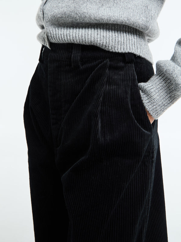 Stoy Corduroy Box Trousers In Black