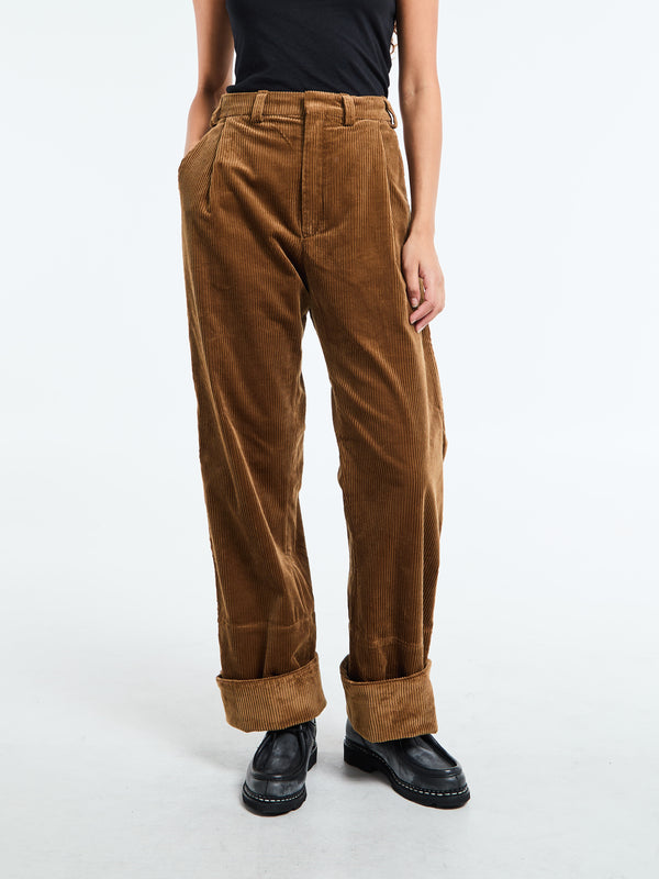 Stoy Corduroy Box Trousers In Cognac