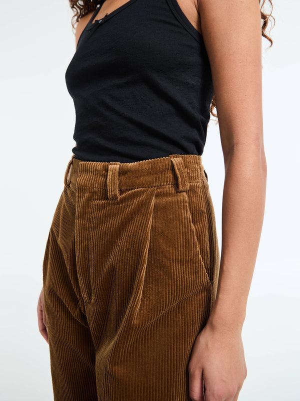 Stoy Corduroy Box Trousers In Cognac