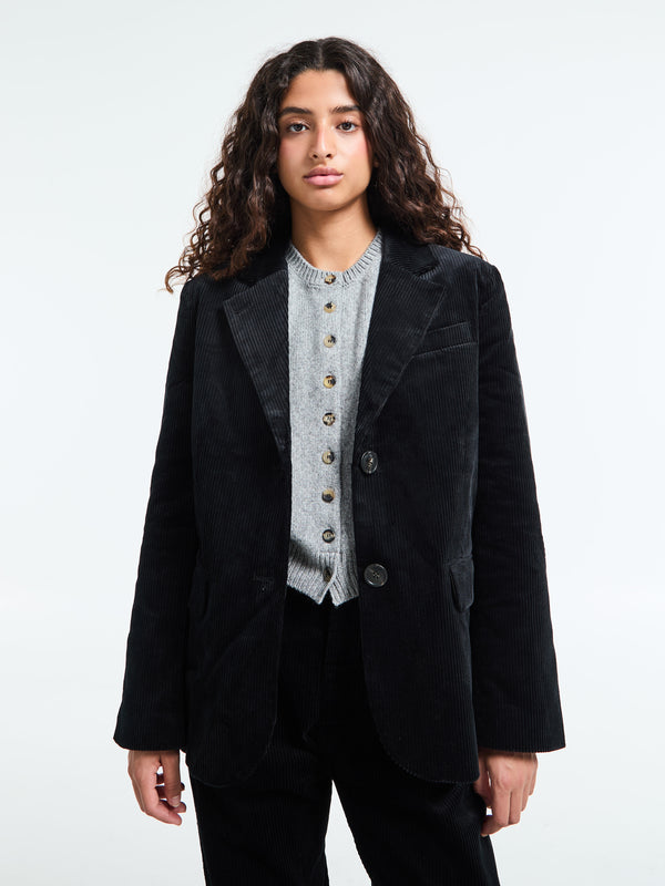 stoy Corduroy Straight Blazer in Black