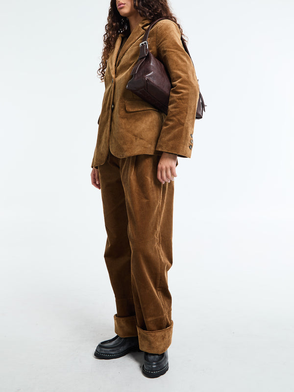 Stoy Corduroy Straight Blazer In Cognac