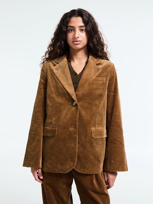 stoy Corduroy Straight Blazer in Cognac