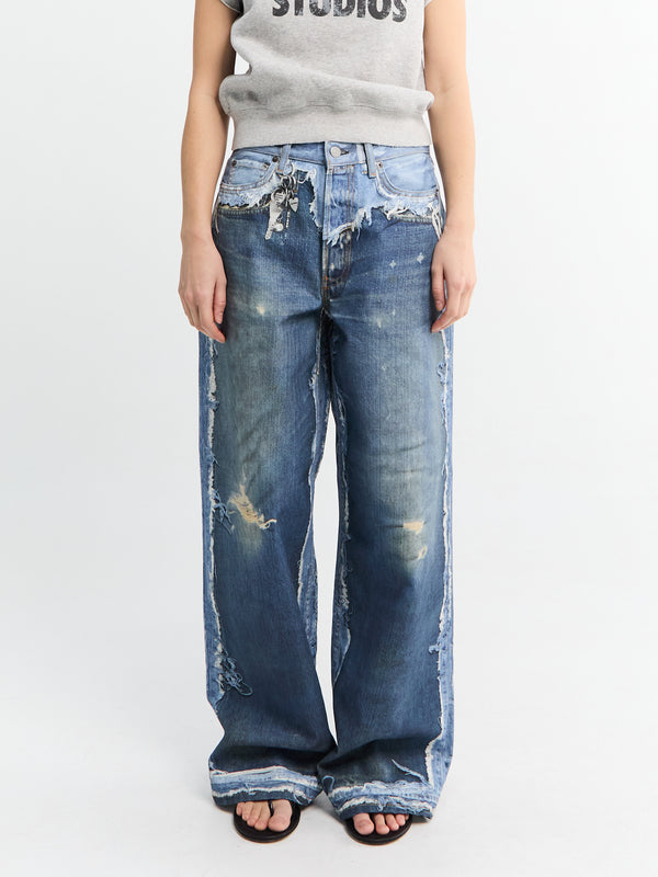 stoy Cotton Denim Pants in Mid Blue