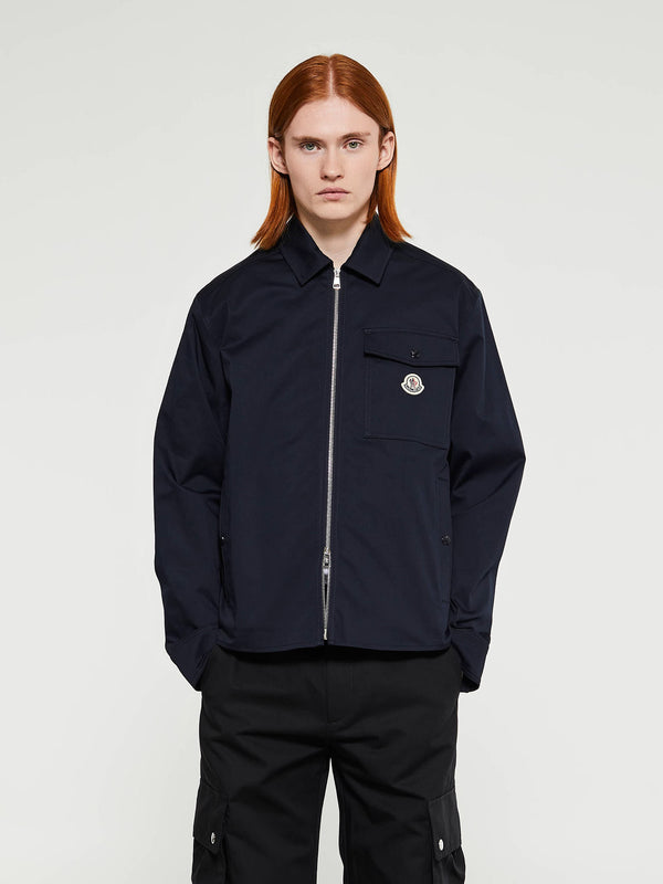 stoy Cotton Gabardine Zip-Up Shirt Jacket in Navy
