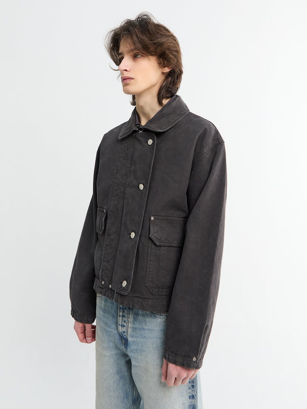 Stoy Courier Jacket In Washed Grey Canvas