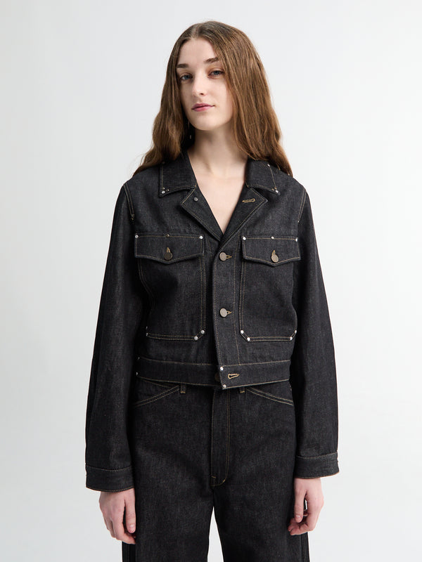 stoy Cropped Blouson With Studs in Slate
