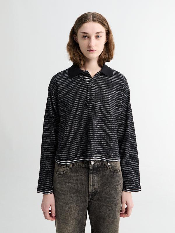 stoy Cropped Polo in Black Check