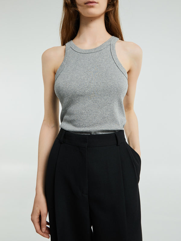 Stoy Curved Rib Tank Top In Grey Melange