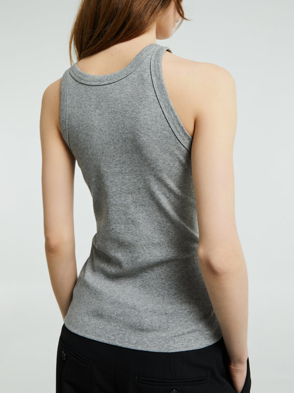 Stoy Curved Rib Tank Top In Grey Melange