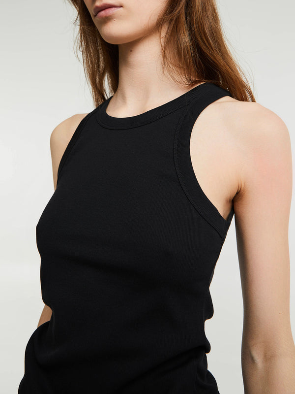 Stoy Curved Ribbed Tank Top In Black