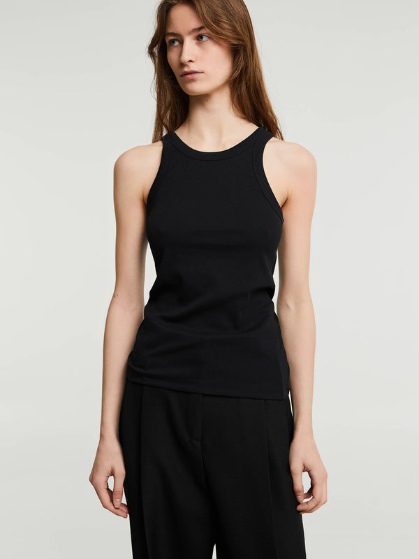 Stoy Curved Ribbed Tank Top In Black
