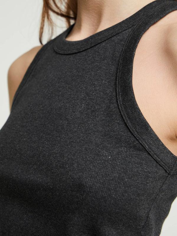 Stoy Curved Ribbed Tank Top In Charcoal Melange