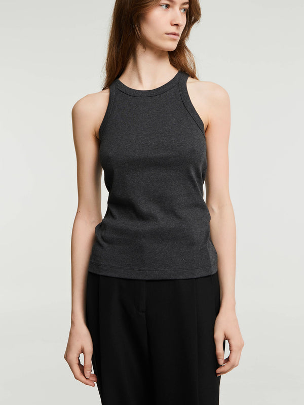 stoy Curved Ribbed Tank Top in Charcoal Melange