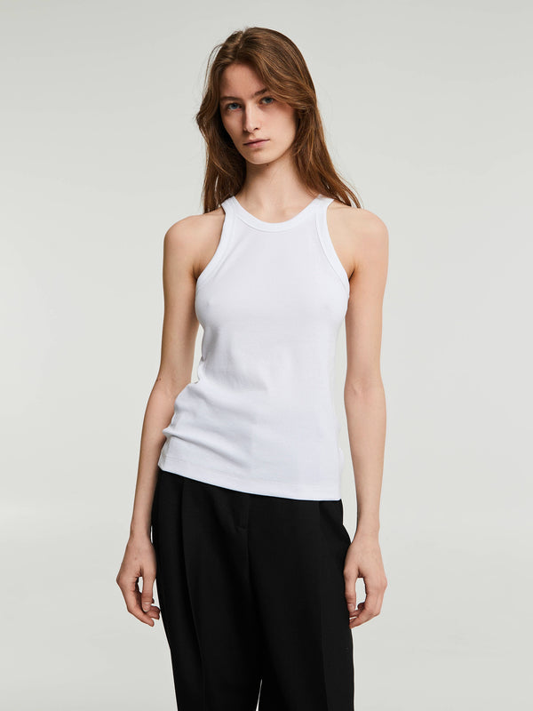 Stoy Curved Ribbed Tank Top In White