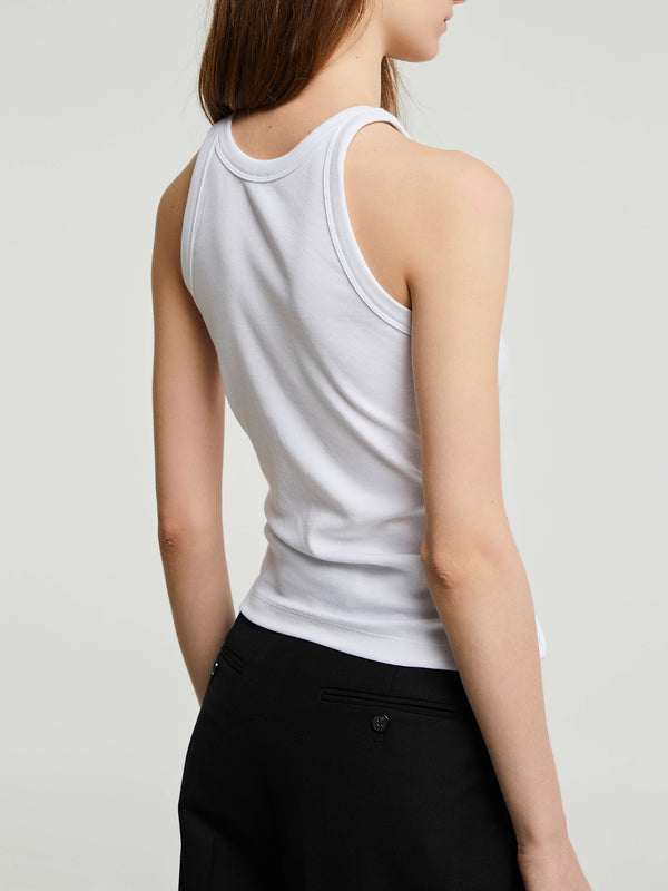 Stoy Curved Ribbed Tank Top In White