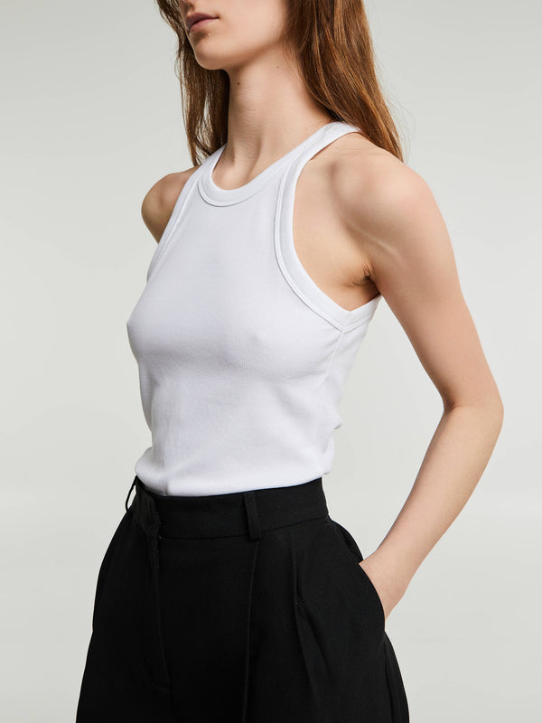 stoy Curved Ribbed Tank Top in White