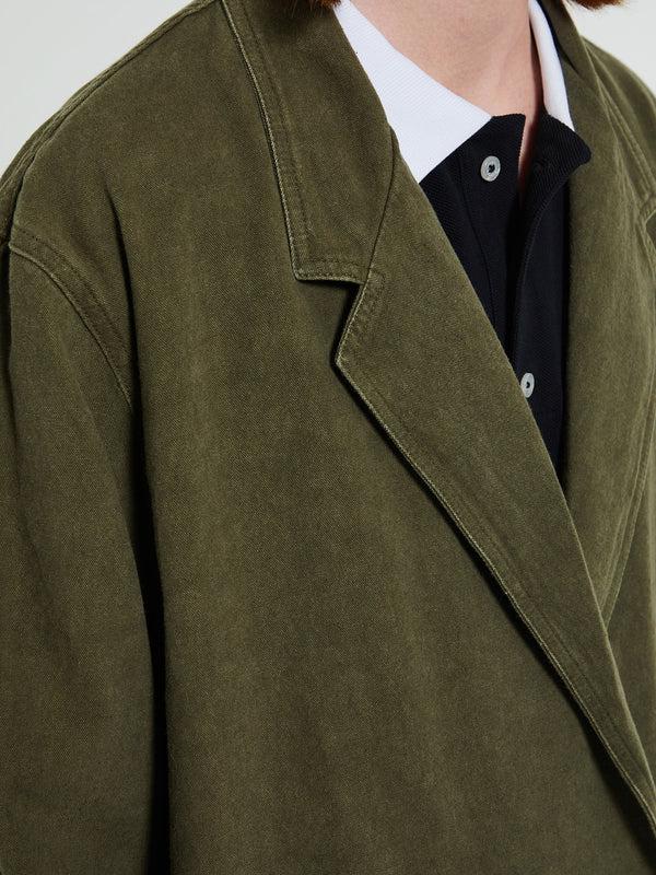Stoy Double Breasted Cotton Jacket In Dark Olive