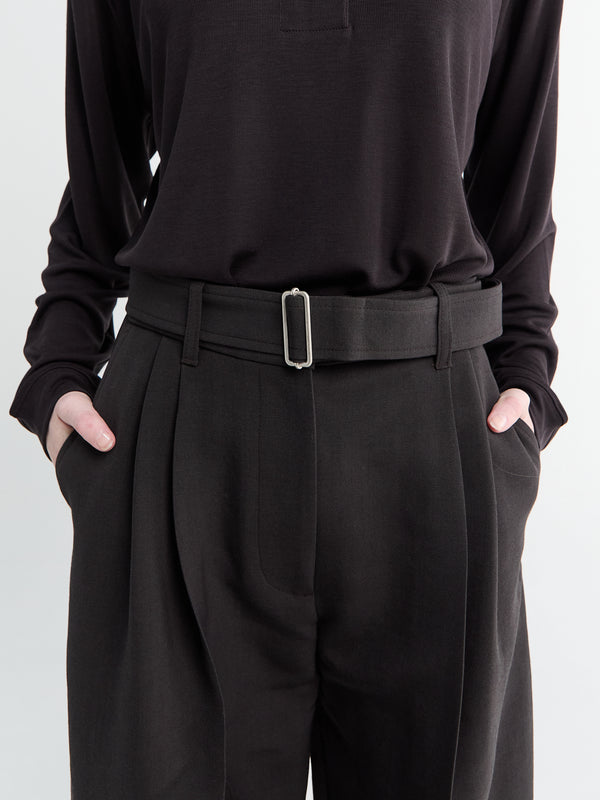 Stoy Double Pleat Belted Pants In Black Grape