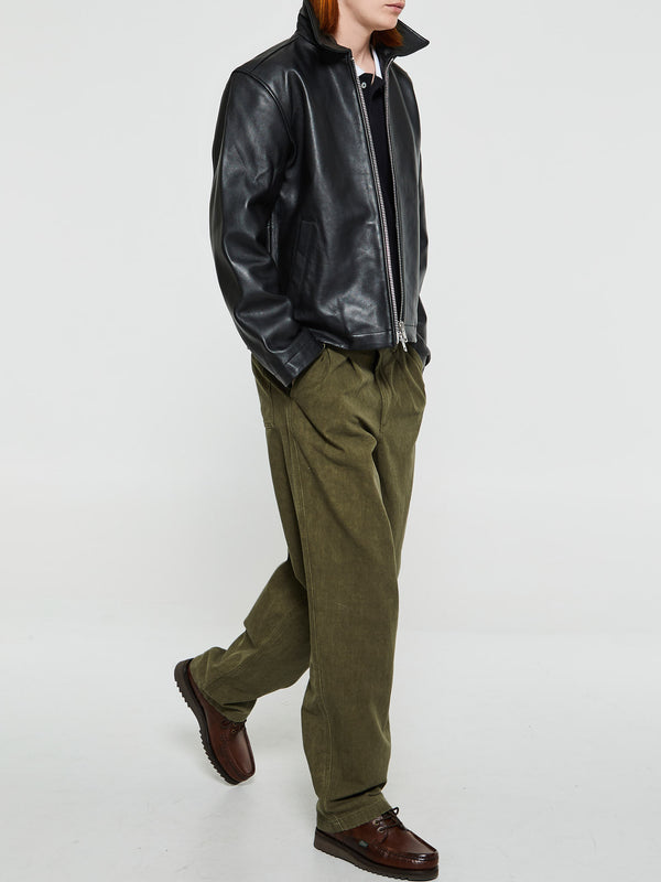 Stoy Double Pleated Cotton Pants In Dark Olive