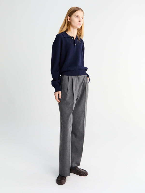 Stoy Double Pleated Slacks In Melange Grey