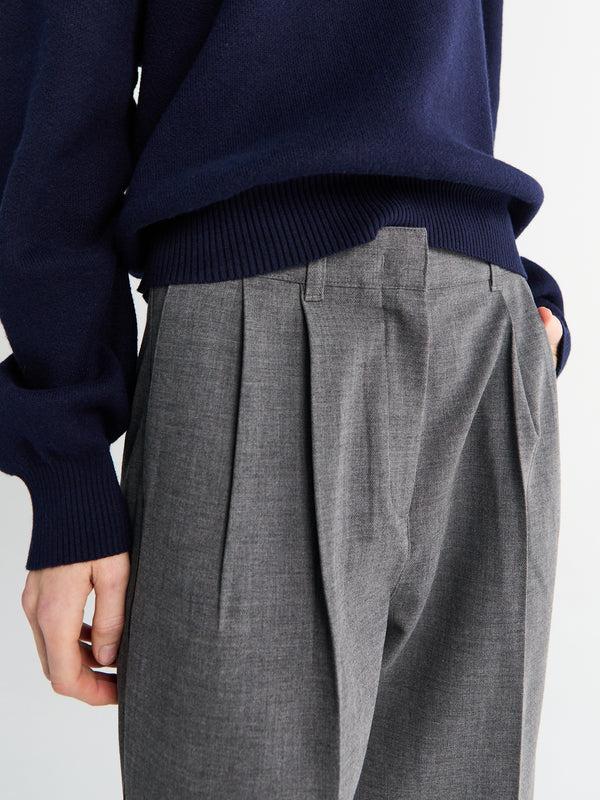 Stoy Double Pleated Slacks In Melange Grey