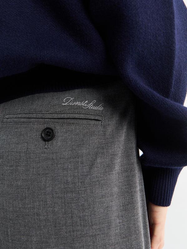 Stoy Double Pleated Slacks In Melange Grey