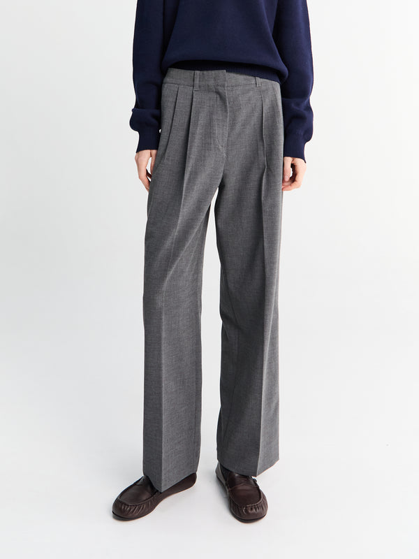 stoy Double Pleated Slacks in Melange Grey